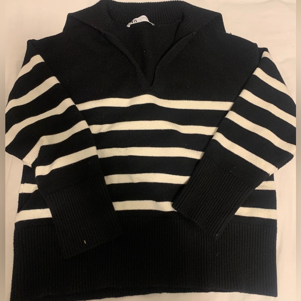 zara black and white striped knit sweater